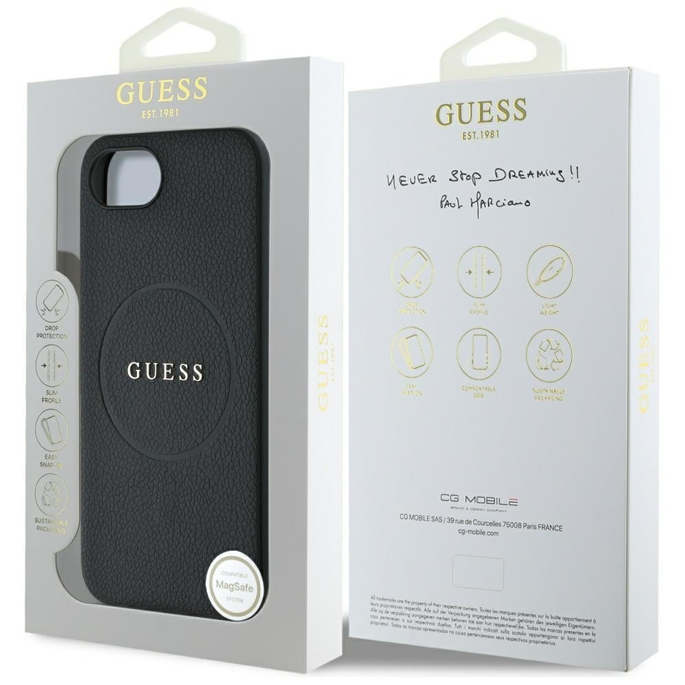 Etui Guess Grained Ring MagSafe do iPhone 16e czarny